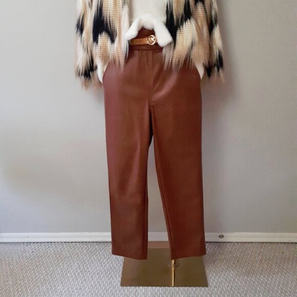 NWT 7 For all Mankind cognac brown faux leather pants, XS - Picture 2 of 9
